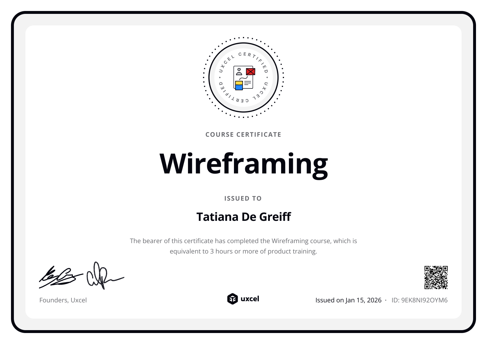 Tatiana De Greiff's certificate